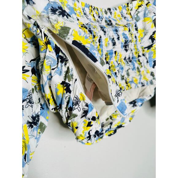 TANYA TAYLOR Blue Floral Cotton Off Shoulder Puff Sleeves Alondra Top Size 2 - Picture 9 of 14